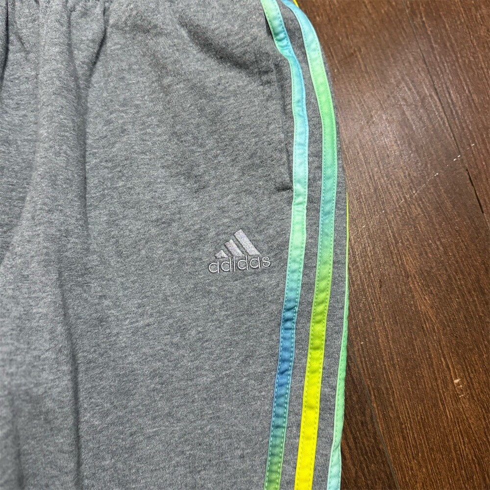 adidas Girls or Boys Jogger Sweatpants Youth M 10/12 Gray Rainbow 3-Stripe Logo